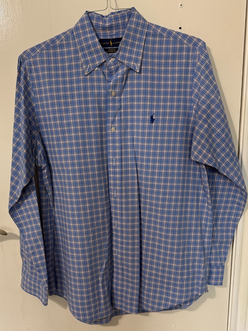 Ralph Lauren Men's Blue and White Checked Button-Down Shirt